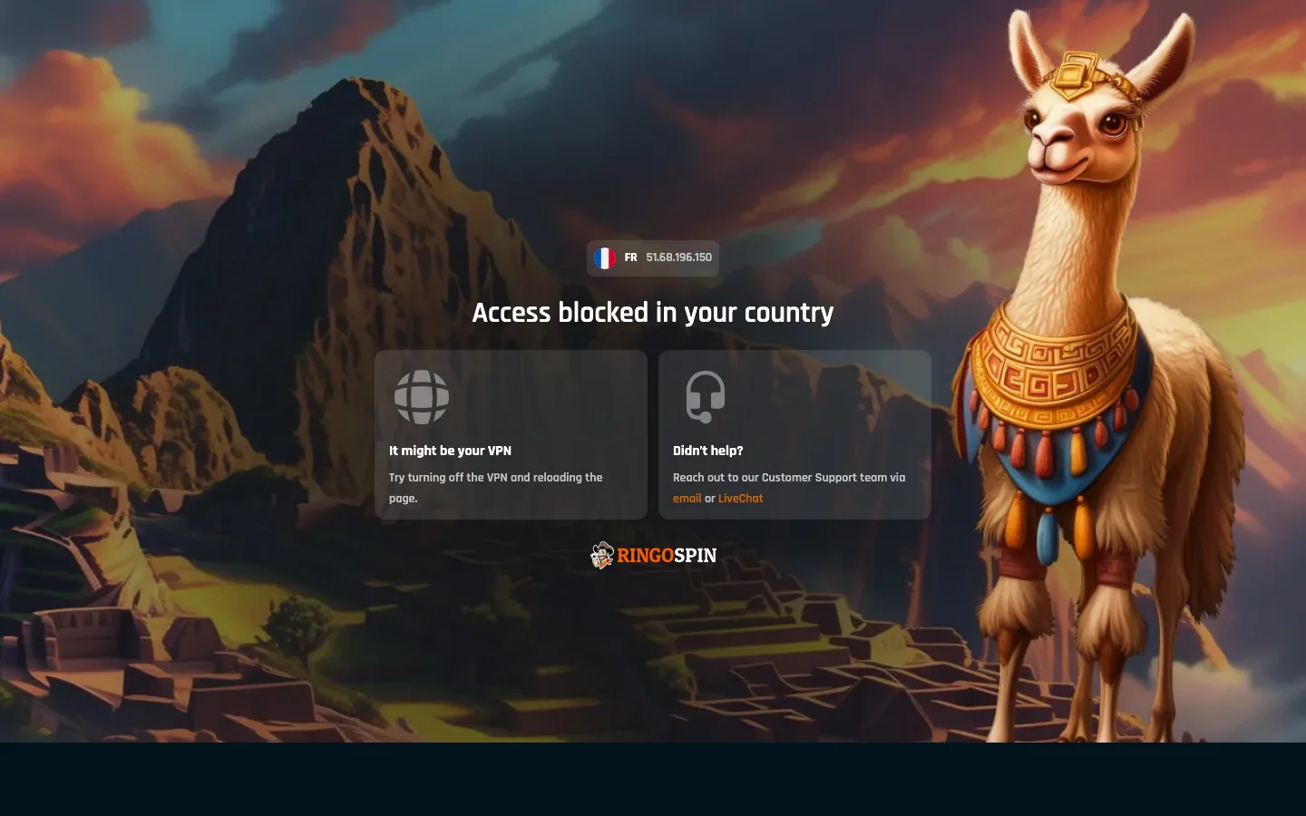 RingoSpin casino website screenshot