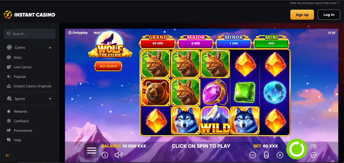 Wolf Treasure slot in the pokies lobby at Instant Casino Wolf Treasure slot in the pokies lobby at Instant Casino