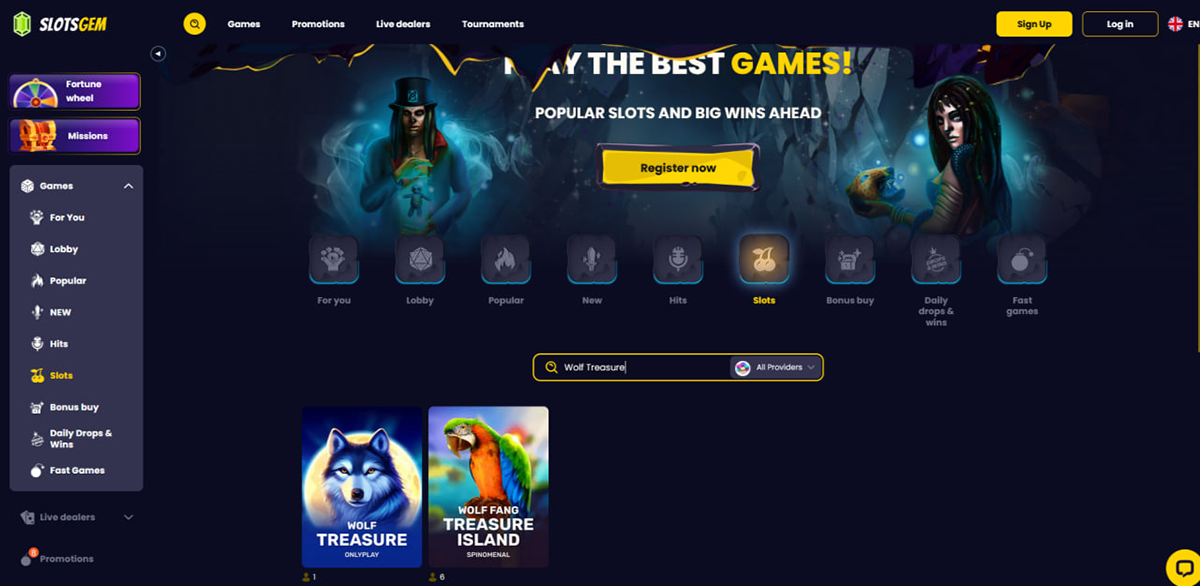 How to find Wolf Treasure at SlotsGem casino game page