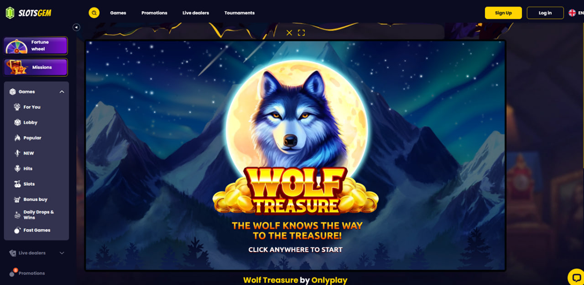 Game sections and categories available at SlotsGem casino